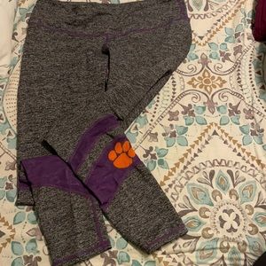 Zoozaz Clemson grey mingled yoga pants size L purple mesh Orange paw on left leg